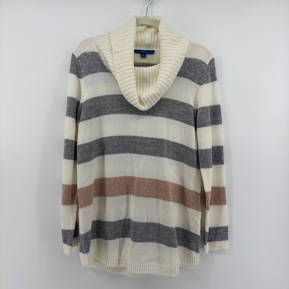 Apt 9 Cowl Neck Sweater Cream Grey Rose Women Large Striped‎ Long Sleeve NEW